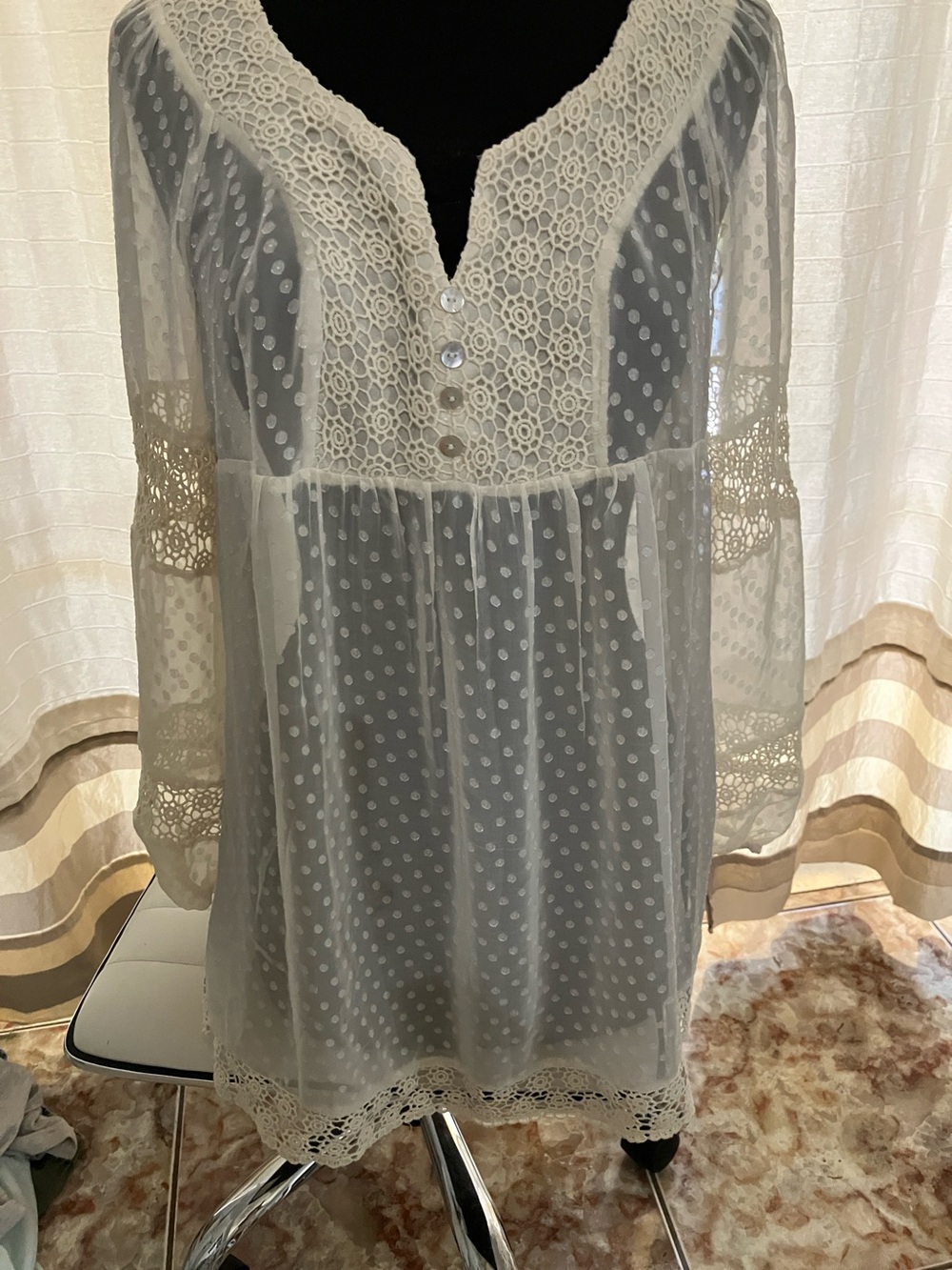 Daniel Rainn White Lace & Swiss Dot Tunic Dress